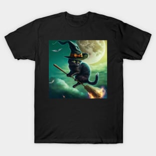 Magical Cat Flying on Her Broomstick T-Shirt